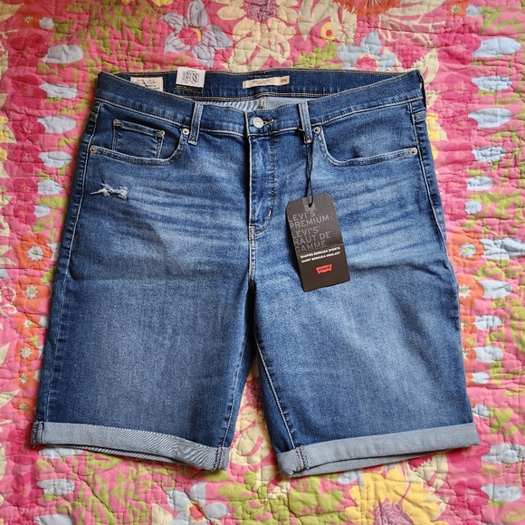 Levis Shaping Bermuda Denim Jean Shorts High Waisted Rise Stretchy Plus Size - Picture 3 of 13